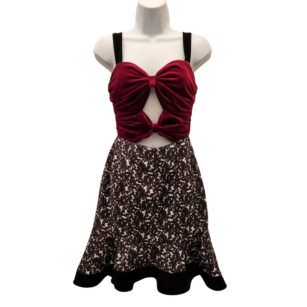 Atoir red velvet printed cotton keyhole dress 6